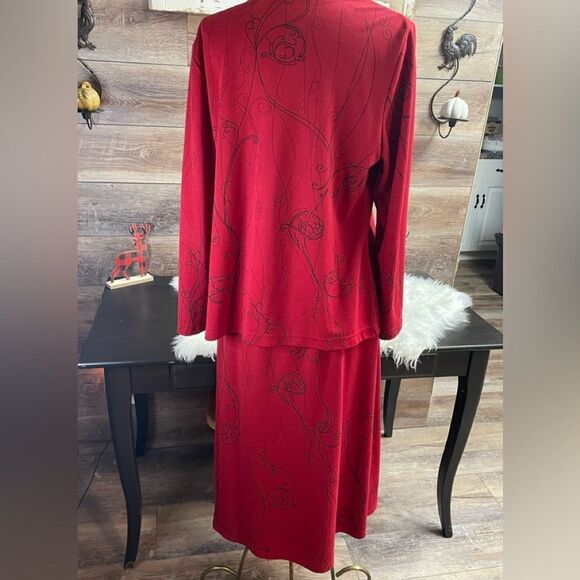 Stephanie Andrews 2 pc Skirt & Jacket Set, Size Large , Red w Black Line Design - Picture 5 of 7